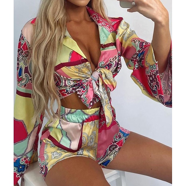 

Women's Streetwear Painting Casual Daily Wear Two Piece Set Crop Top Blouse Shorts Sets Shorts Lace up Print Tops