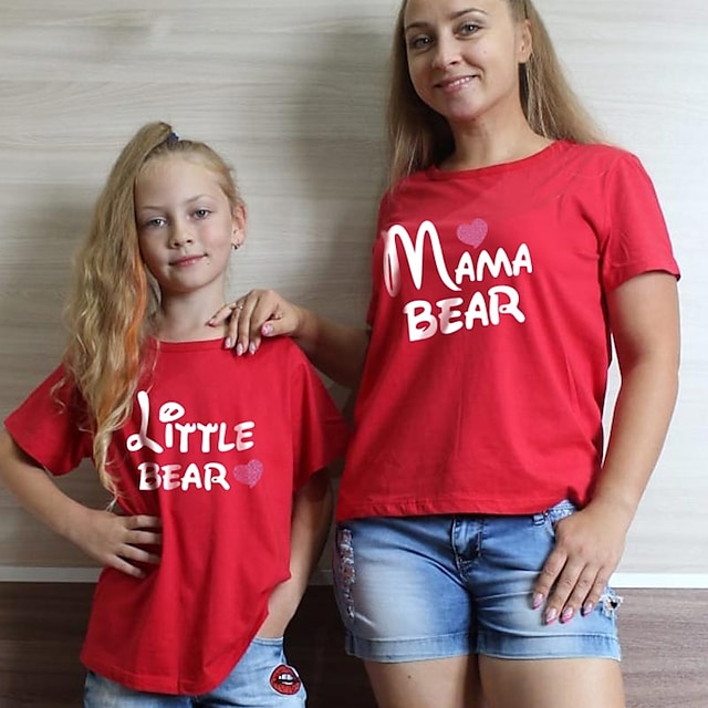 Baby & Kids Matching Outfits | Mommy and Me Valentines T shirt Tops Cotton Heart Letter Daily Print White Black Gray Short Sleev