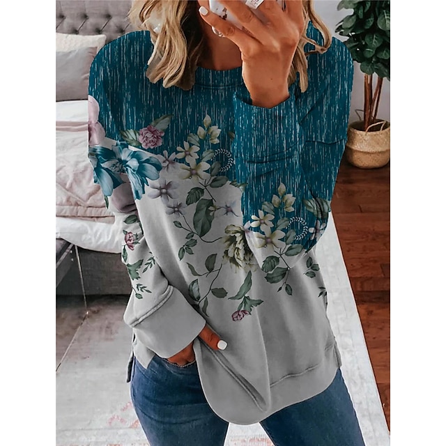 

Women's Sweatshirt Floral Plants 3D Print Casual Hoodies Sweatshirts Gray