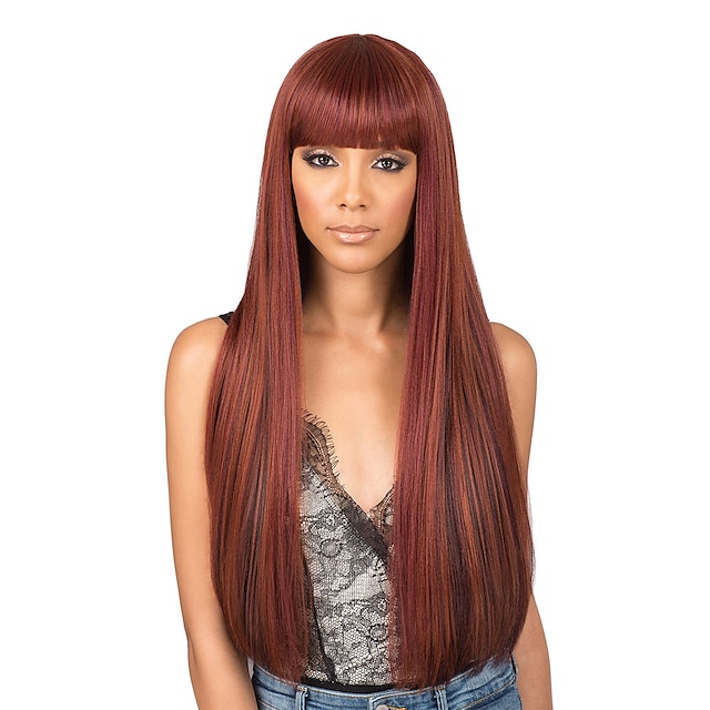 Beauty & Hair Wigs & Hair Pieces | Synthetic Wig Straight With Bangs Wig Long A1 Synthetic Hair Womens Cosplay Soft Fashion Burg