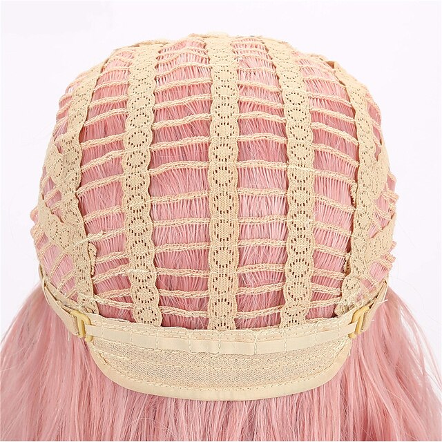 Beauty & Hair Wigs & Hair Pieces | Natural Wavy Pastel Pink Wig Colorful Wigs With Air Bangs Short Bob Wigs Womens Shoulder Leng