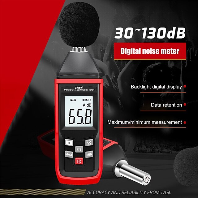  TASI TA8151 Digital Sound Level Meter Noise Tester Sound Detector Decible Monitor 30-130dB Audio Measuring Instrument Alarm
