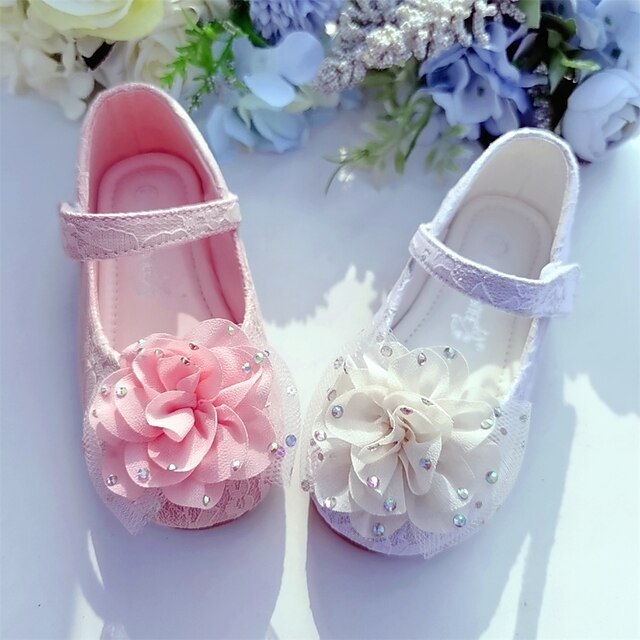 Shoes & Bags Kids Shoes | Girls Flats Flower Girl Shoes Lace Breathable Mesh Breathability Little Kids(4-7ys) Flower White Pink 