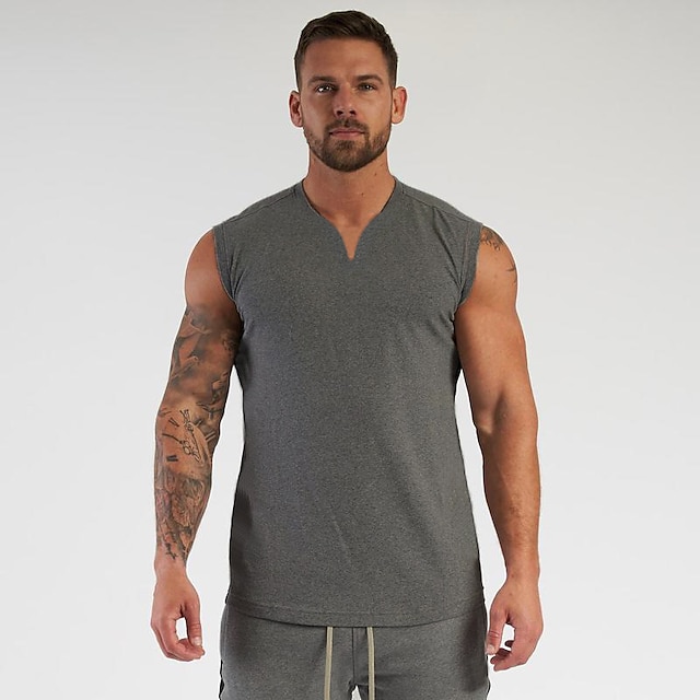 Men's Tank Top Vest Top Undershirt Sleeveless Shirt Plain V Neck Casual ...