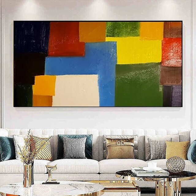 Home & Garden Wall Art | Oil Painting Handmade Hand Painted Wall Art Modern Abstract Color Geometric Block Home Decoration Decor