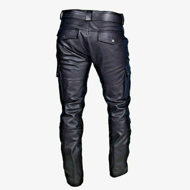 Men's Trousers Faux Leather Pants Casual Pants Multi Pocket Solid Color ...