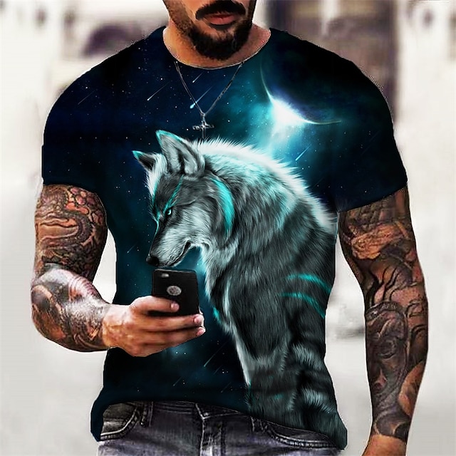 Mens Clothing Mens Tees & Tank Tops | Mens T shirt Tee 3D Print Graphic Wolf Crew Neck Daily Sports Print Short Sleeve Tops Casu