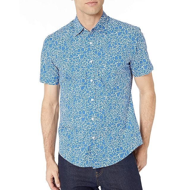  Men's Shirt Short Sleeve Floral Leaves Turndown Blue Pink Light Green Red Blue / White Print Outdoor Street Button-Down Print Clothing Apparel Fashion Casual Breathable Comfortable / Summer / Summer