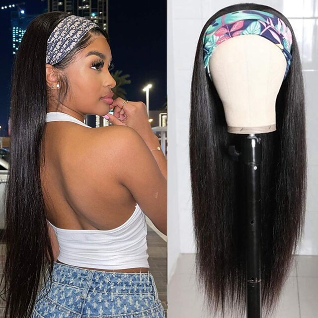 

Headband Wig for Black Women Straight Hair Machine Made Human Hair Wigs Glueless 150% Density Brazilian Capless Wigs Virgin 12-28 Inch Straight Long Headband Wigs