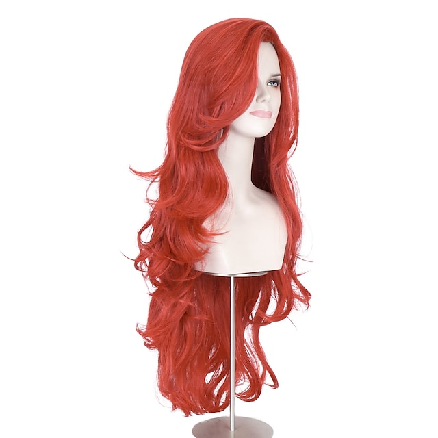  συνθετική περούκα κυματιστή ασύμμετρη μηχανή κατασκευή περούκα πολύ μακριά κόκκινη συνθετικά μαλλιά γυναικεία cosplay απαλή μόδα κόκκινο / καθημερινή χρήση / πάρτι / βράδυ / καθημερινά