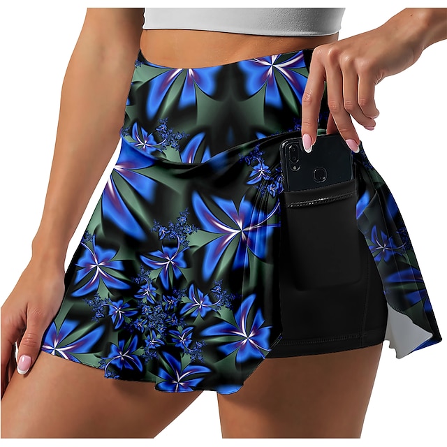  Women's Running Shorts Running Skirt Athletic Skorts Bottoms Floral Quick Dry Moisture Wicking 2 in 1 Side Pockets Green Blue Purple / Stretchy / Athleisure