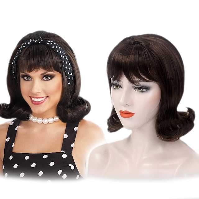  καφέ ρετρό περούκες 60s περούκα με μπούκλες κυψέλης για γυναίκες καθημερινά 50s 70s cosplay party γυναικείες περούκες αποκριάτικες περούκες