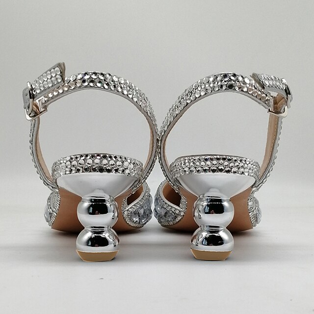 Women's Wedding Shoes Glitter Rhinestone Mid Heel Pointed Toe Buckle Bridal Shoes