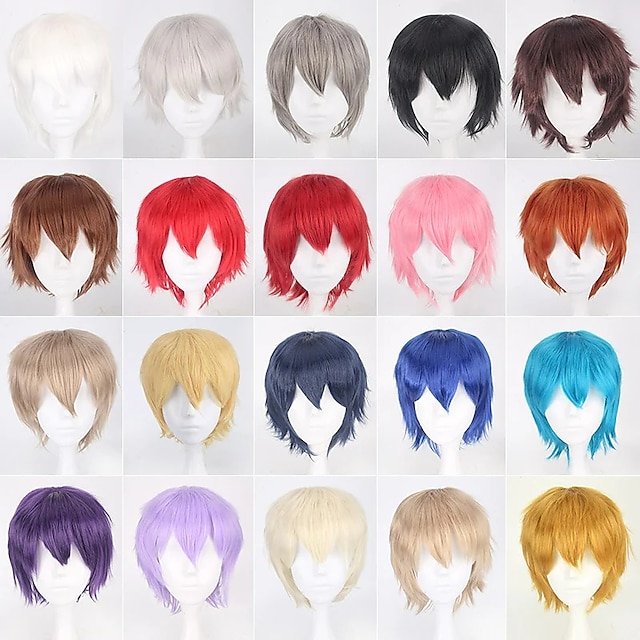  s Cosplay Wigs For Men And Women Heat Resistant Fiber Anime Wig 12Inch