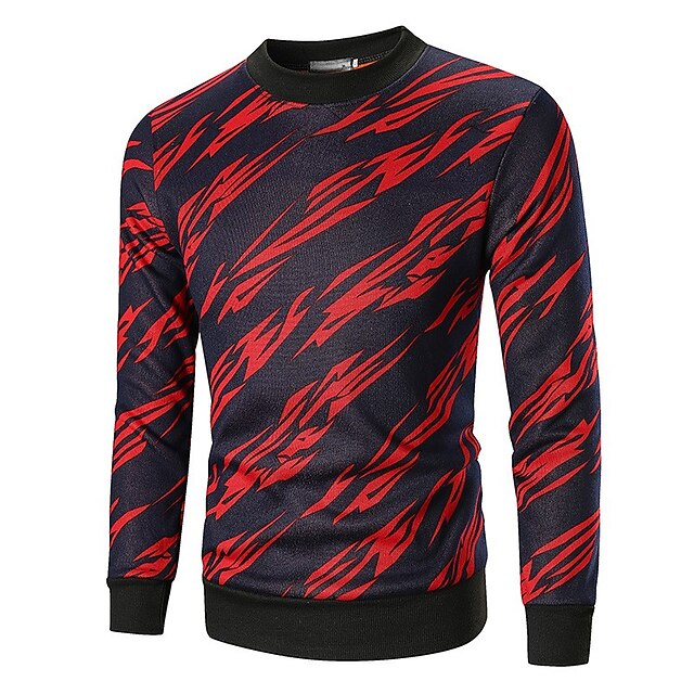 

Men's Sweater Print Striped Print Basic Casual Long Sleeve Sweater Cardigans Crew Neck Winter Blue Red