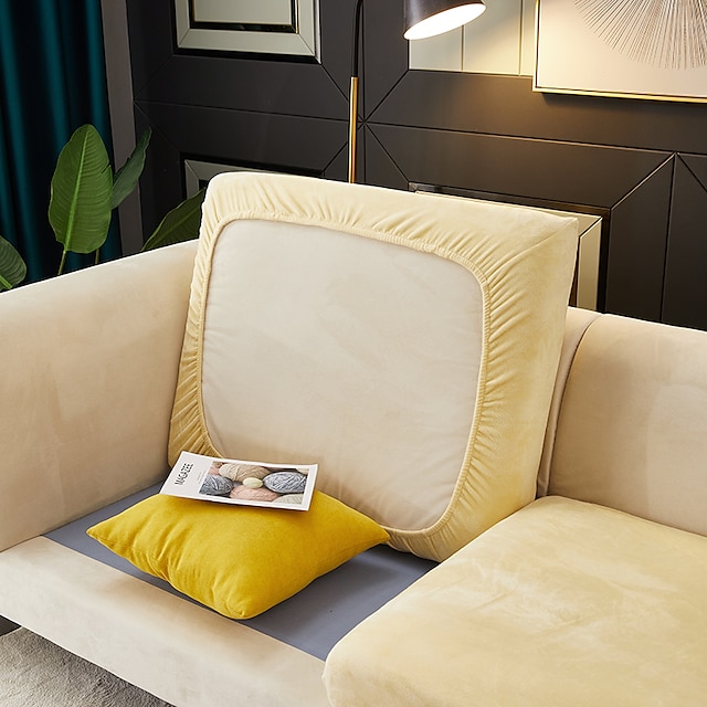  stretch soffa sittdyna kuddfodral sammet slipcover elastisk soffa fåtölj loveseat 4 eller 3 sits grå svart blå vanlig solid mjuk tålig tvättbar