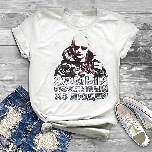 

Women's Plus Size Tops T shirt Portrait Letter Print Short Sleeve Crewneck Basic Streetwear Daily Sports Cotton Spandex Jersey Spring Summer White