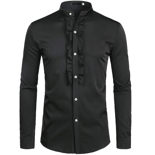 Mens Clothing Mens Shirts | Mens Tuxedo Shirts Solid Colored Stand Collar Party Street Button-Down Long Sleeve Tops Cotton Fashi