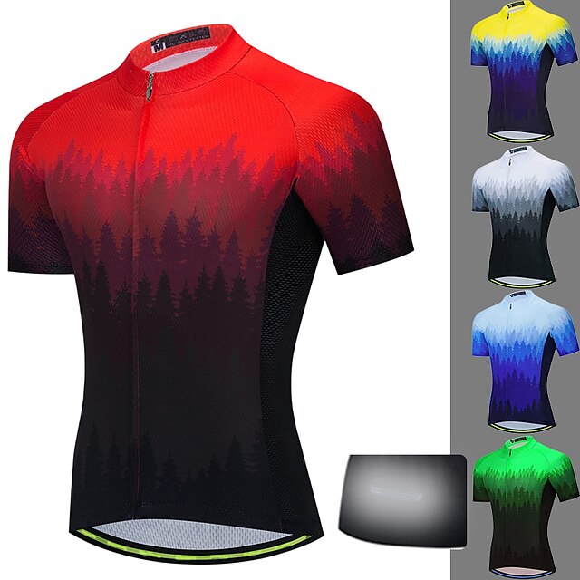  21Grams Men's Cycling Jersey Short Sleeve Bike Top with 3 Rear Pockets Mountain Bike MTB Road Bike Cycling Breathable Quick Dry Moisture Wicking Reflective Strips Green Yellow Grey Polyester Spandex