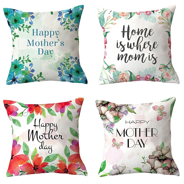 

Mother's Day Double Side Cushion Cover 4PC Soft Decorative Square Throw Pillow Cover Cushion Case Pillowcase for Bedroom Livingroom Superior Quality Machine Washable Indoor Cushion for Sofa Couch Bed Chair