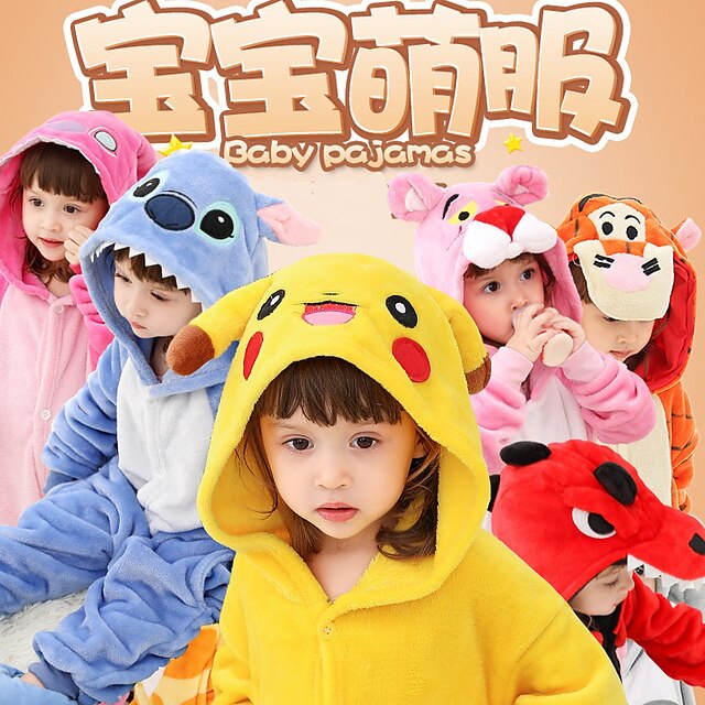 Toys & Hobbies Cosplay & Costumes | Kids Kigurumi Pajamas Unicorn Cat Tiger Onesie Pajamas Flannelette White / Yellow / Black / 