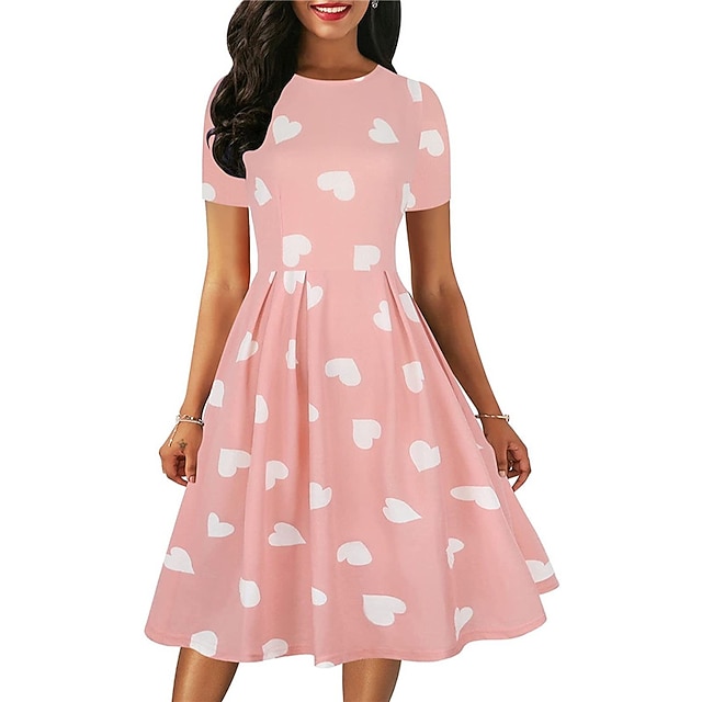 

Women's A Line Dress Knee Length Dress White Black Pink Red Navy Blue Short Sleeve Floral Heart Print Spring Summer Round Neck Stylish Casual Modern 2022 S M L XL XXL