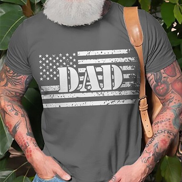 

Men's T shirt Hot Stamping Graphic National Flag Crew Neck Casual Daily Print Short Sleeve Tops Lightweight Fashion Big and Tall Sports Gray