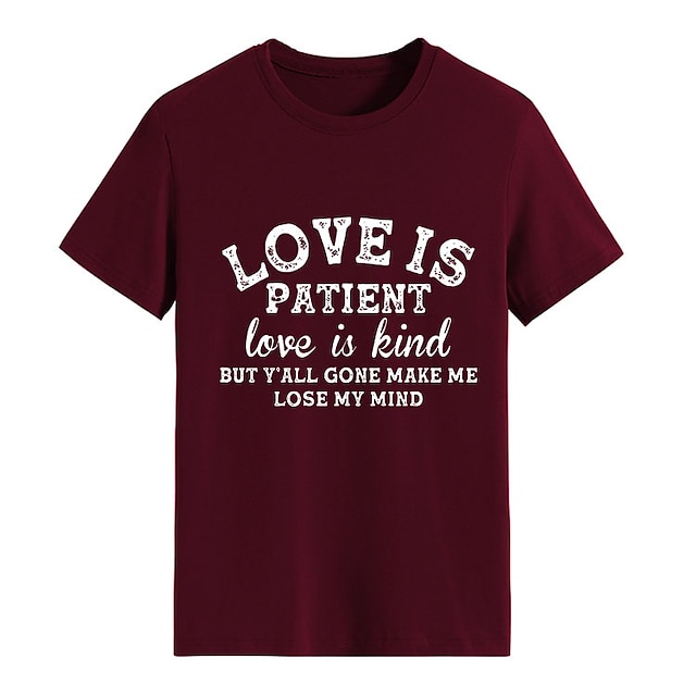 

Women's T shirt Text Print Round Neck Basic Tops White Black Pink