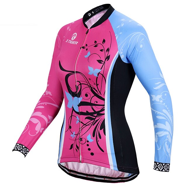 

Women's Long Sleeve Cycling Jersey Spandex BluePink Butterfly Floral Botanical Bike Top Mountain Bike MTB Road Bike Cycling Quick Dry Sports Clothing Apparel / Athleisure