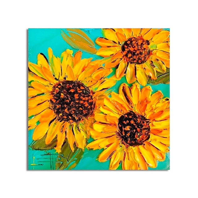 Home & Garden Wall Art | Oil Painting Hand Painted Square Abstract Floral / Botanical Modern Stretched Canvas - HC94591