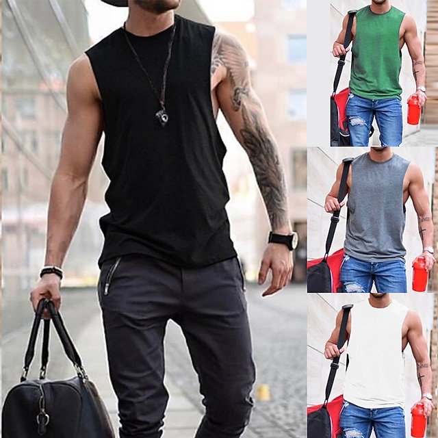 

Men's T shirt Solid Color Crew Neck Street Casual Sleeveless Tops Casual Fashion Classic Comfortable White Black Gray / Summer