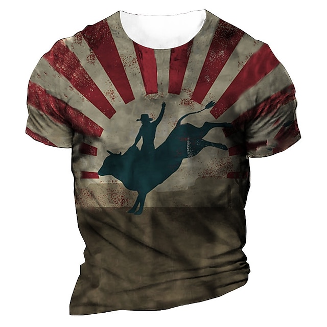 

Men's Unisex T shirt 3D Print Graphic Prints Crew Neck Cowboy Street Daily Print Short Sleeve Tops Casual Vintage Designer Big and Tall Red
