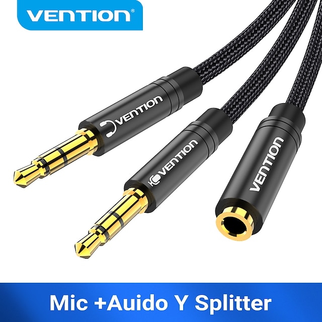  Vention Audio Splitter Headphone Adapter 3.5mm AUX Cable for Computer 1 Female to 2 Male Mic Y Splitter Headset to PC Adapter