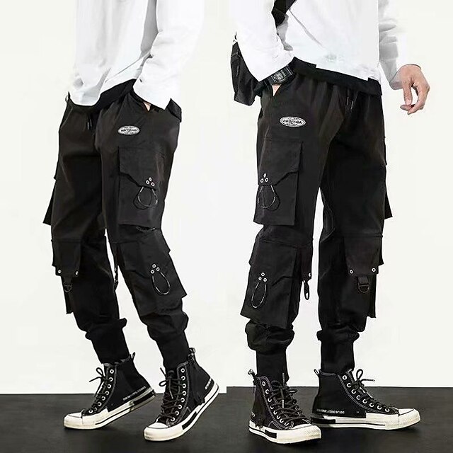 

Men's Fashion Streetwear Jogger Tactical Cargo Trousers Multiple Pockets Elastic Drawstring Design Pants Casual Daily Solid Color Breathable Soft Mid Waist Black Gray M L XL XXL 3XL