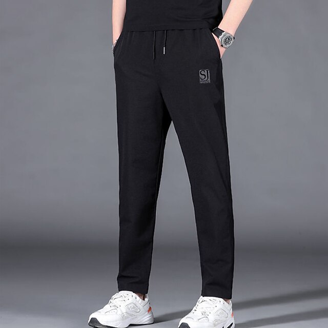 

Men's Athleisure Athletic Straight Sweatpants Elastic Drawstring Design Full Length Pants Daily Leisure Sports Inelastic Solid Colored Solid Color Cotton Blend Soft Sports Mid Waist Black Light gray