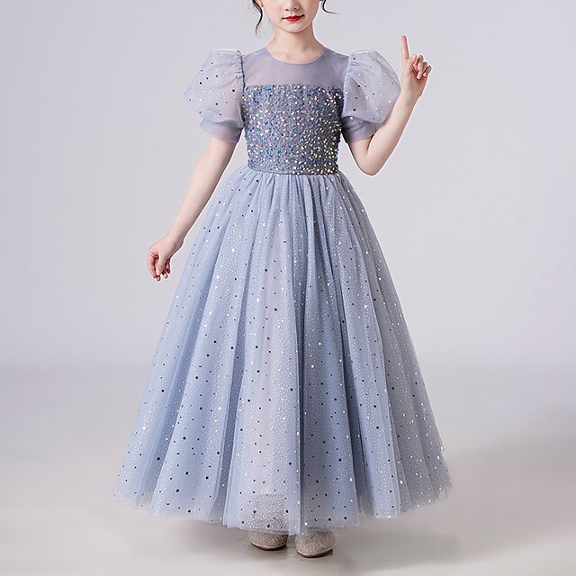 

Kids Little Girls' Dress Polka Dot Sequin Puff Sleeve Sparkle White Gray Pink Cotton Maxi Short Sleeve Princess Sweet Dresses Children's Day Summer Regular Fit 4-13 Years