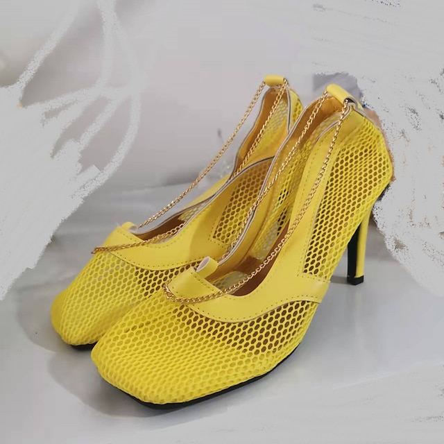 Shoes & Bags Womens Shoes | Womens Sandals Stiletto Heel Square Toe Sexy Daily Mesh Loafer Summer White Black Yellow - WG81912