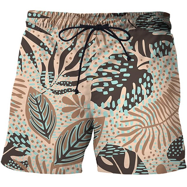  Men's Swim Trunks Swim Shorts Board Shorts Swimwear 3D Print Elastic Drawstring Design Swimsuit Comfort Soft Beach Plants Graphic Patterned Leaf Casual Fashion Streetwear Green Blue Royal Blue