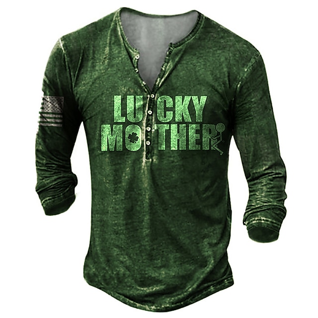 

Men's Henley Shirt Tee T shirt 3D Print Graphic Letter Plus Size Henley Casual Daily Button-Down Print Long Sleeve Tops Casual Retro Designer Military Green
