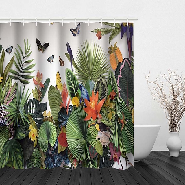  Shower Curtain with Hooks, Forest Tropical Rainforest Plant Pattern Fabric Home Decoration Bathroom Waterproof Shower Curtain with Hook Luxury Modern
