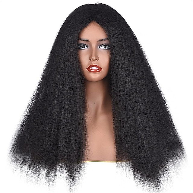 

Synthetic Lace Wig Yaki Straight Style 20-26 inch Black Middle Part 132.5 lace front Wig All Wig Black
