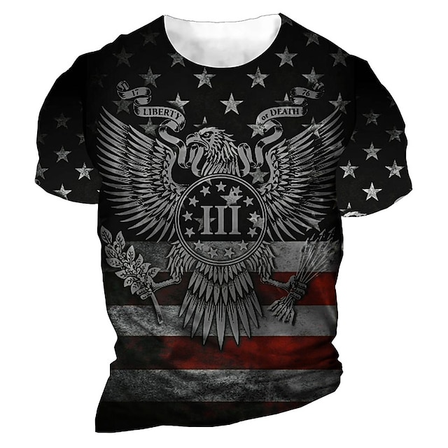 

Men's Unisex T shirt 3D Print Graphic Prints Eagle National Flag Crew Neck Street Daily Print Short Sleeve Tops Casual Designer Big and Tall Sports Black