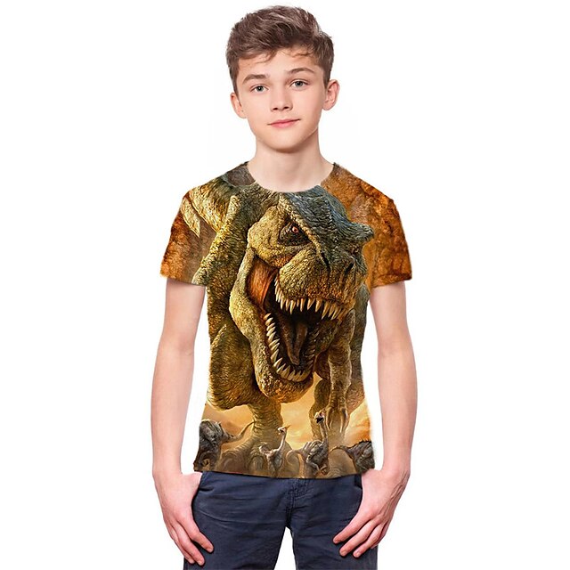 Baby & Kids Boys Clothing | Kids Boys T shirt Short Sleeve 3D Print Dinosaur Animal Brown Children Tops Spring Summer Active Fas