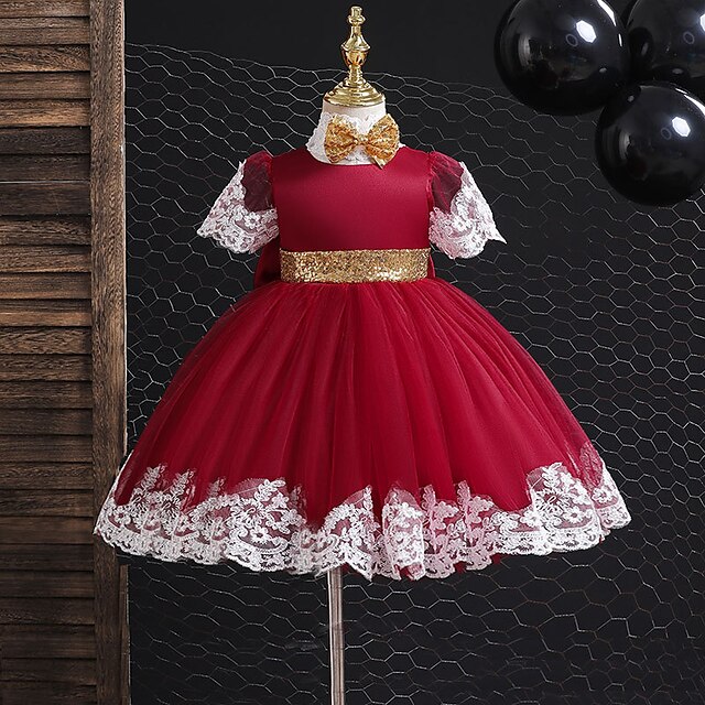 

Toddler Little Girls' Dress Plain Skater Dress Party Sequins Blue White Wine Knee-length Short Sleeve Elegant Cute Dresses Children's Day Spring Summer Slim 1-5 Years