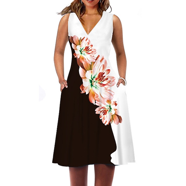 

Women's A Line Dress Midi Dress Green White Black Pink Rainbow Sleeveless Floral Butterfly Animal Pocket Print Spring Summer V Neck Elegant Vacation 2022 S M L XL XXL 3XL 4XL