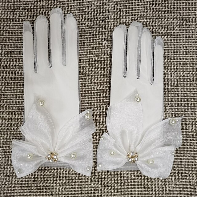 

Net Wrist Length Glove Pearl Trim Edge / Cute With Bow(s) Wedding / Party Glove