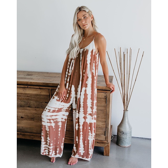 Women's Printed Jumpsuit Wide-Leg Leisure Pants Daily Comfy