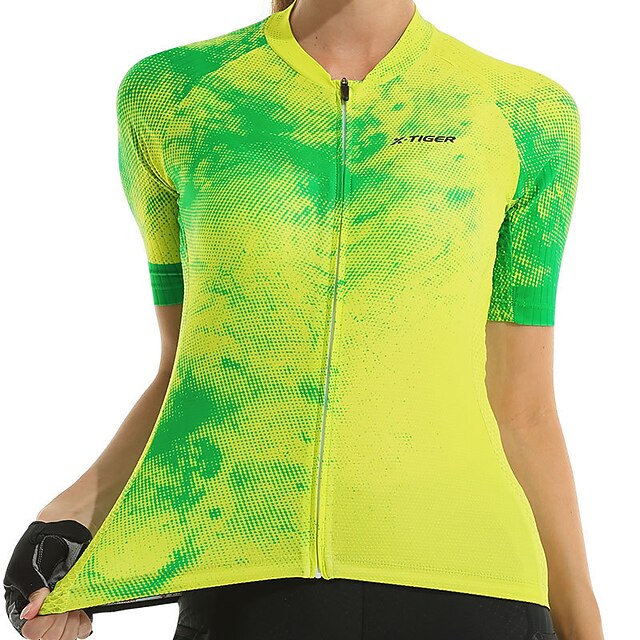 

Women's Short Sleeve Cycling Jersey Summer Spandex Green White Black Polka Dot Bike Top Mountain Bike MTB Road Bike Cycling Quick Dry Sports Clothing Apparel / Athleisure