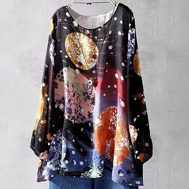 

Women's Plus Size Tops Blouse Galaxy Print Long Sleeve Crewneck Streetwear Festival Daily Sports Polyester Spring Summer Black Pink