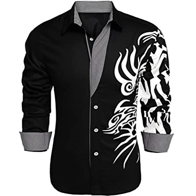 

Men's Shirt Totem Turndown Street Casual Button-Down Long Sleeve Tops Casual Fashion Breathable Comfortable Green Blue Black